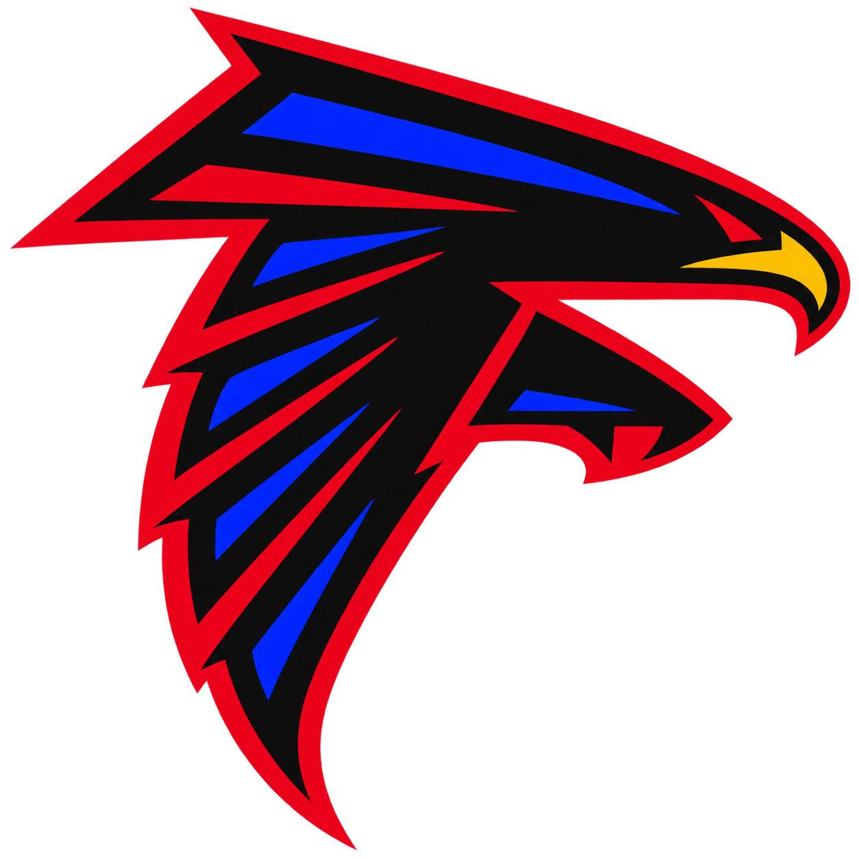 Modern broadcast-style falcon emblem inspired by Fertile-Beltrami athletics